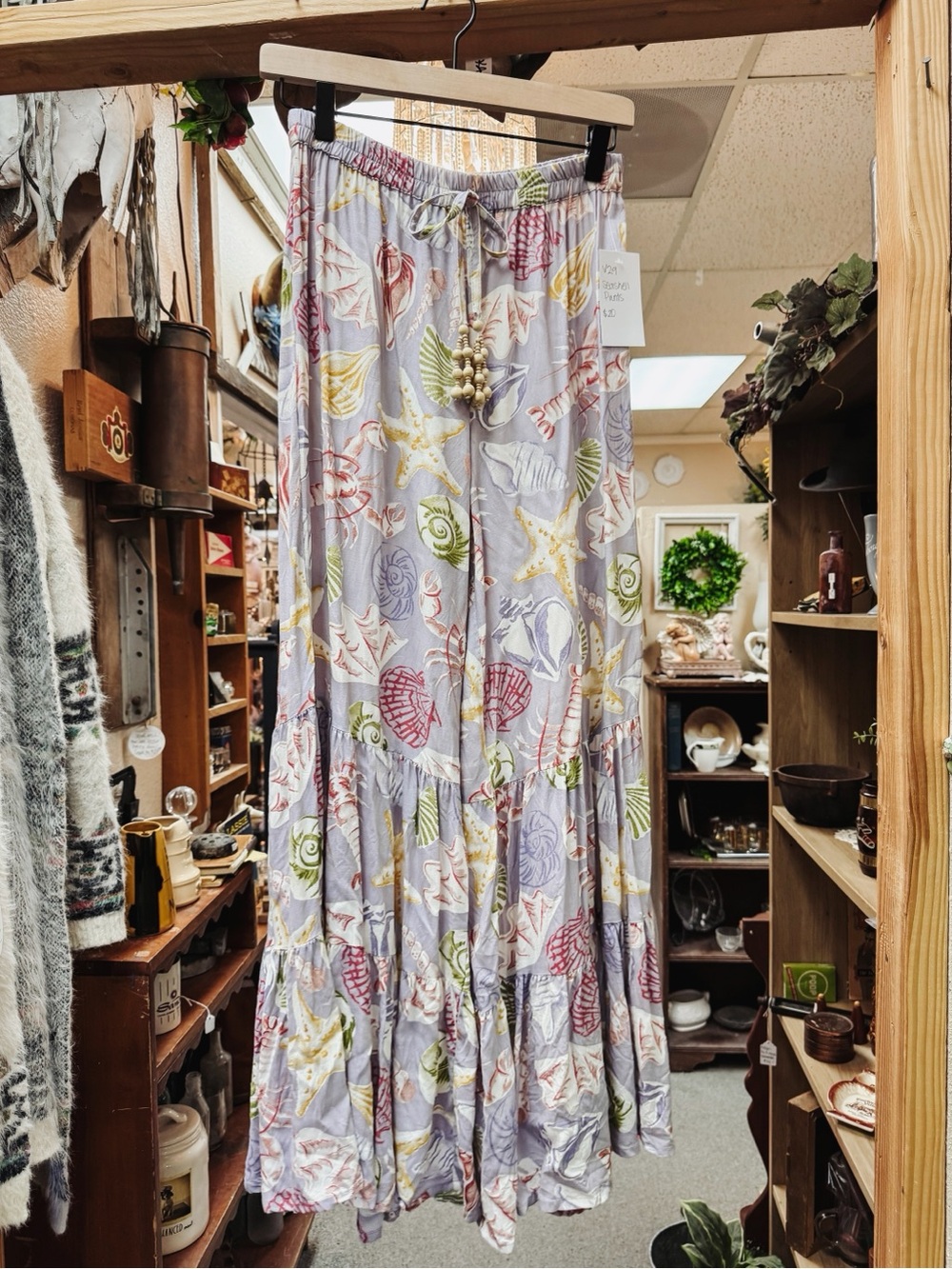 Women’s Lavender Flowy Pants with Seashell Print